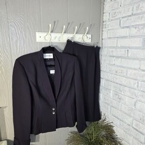 Albert Nipon Plum Purple Midi Skirt Suit Set 3 Pc Sz 6 Corpcore Career Office